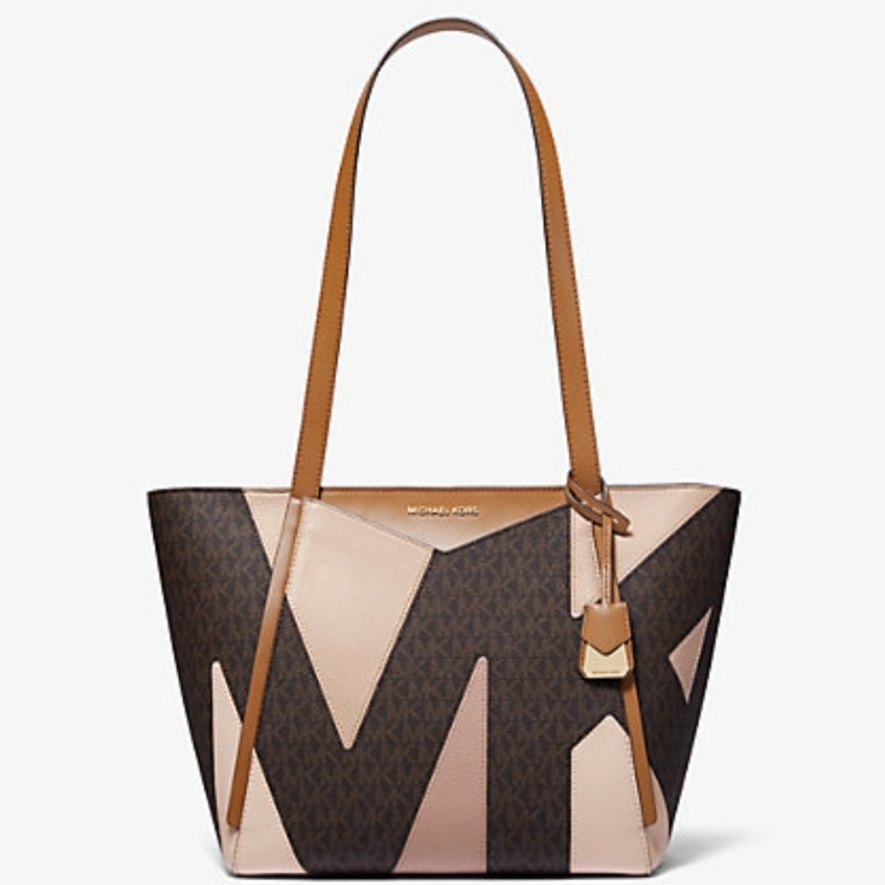 MICHAEL KORS SMALL WHITNEY LEATHER AND LOGO CUTOUT TOTE
